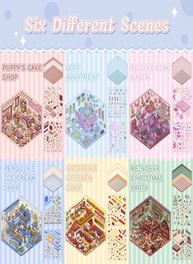 JIXZEN DIY 3D Sticker Scenes 6 Sets for Adults Kids, Make Your Own Mini Home/Store Scenes Stickers Animal Themes for Girls, Relieve Stress Pass The Time Craft Stickers for Christmas Gifts - Image 3